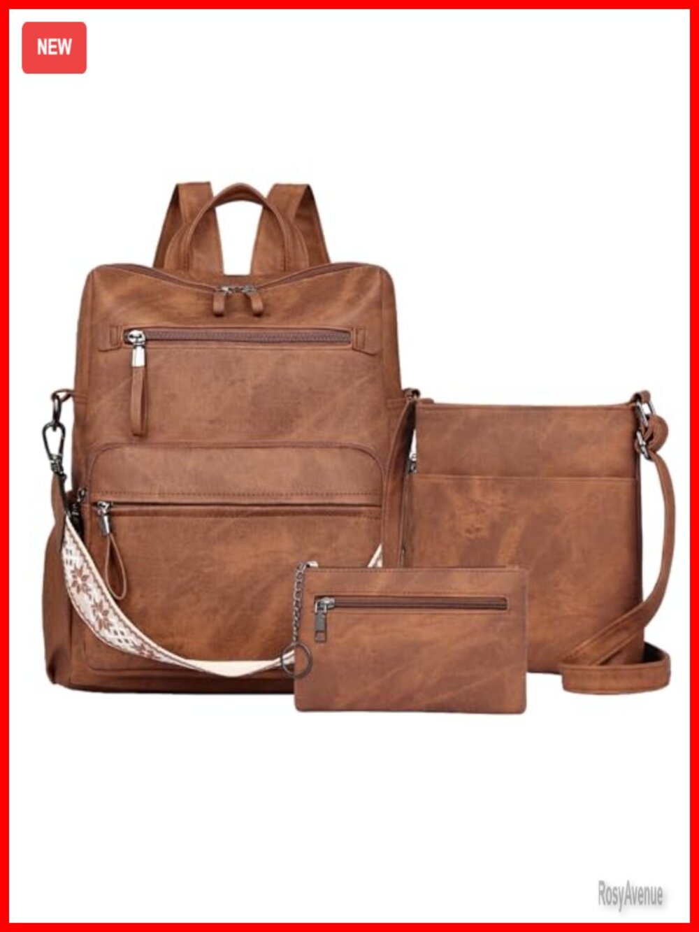 PU Leather Convertible Backpack Purse for Women 3Pcs Set Travel Work Handbag